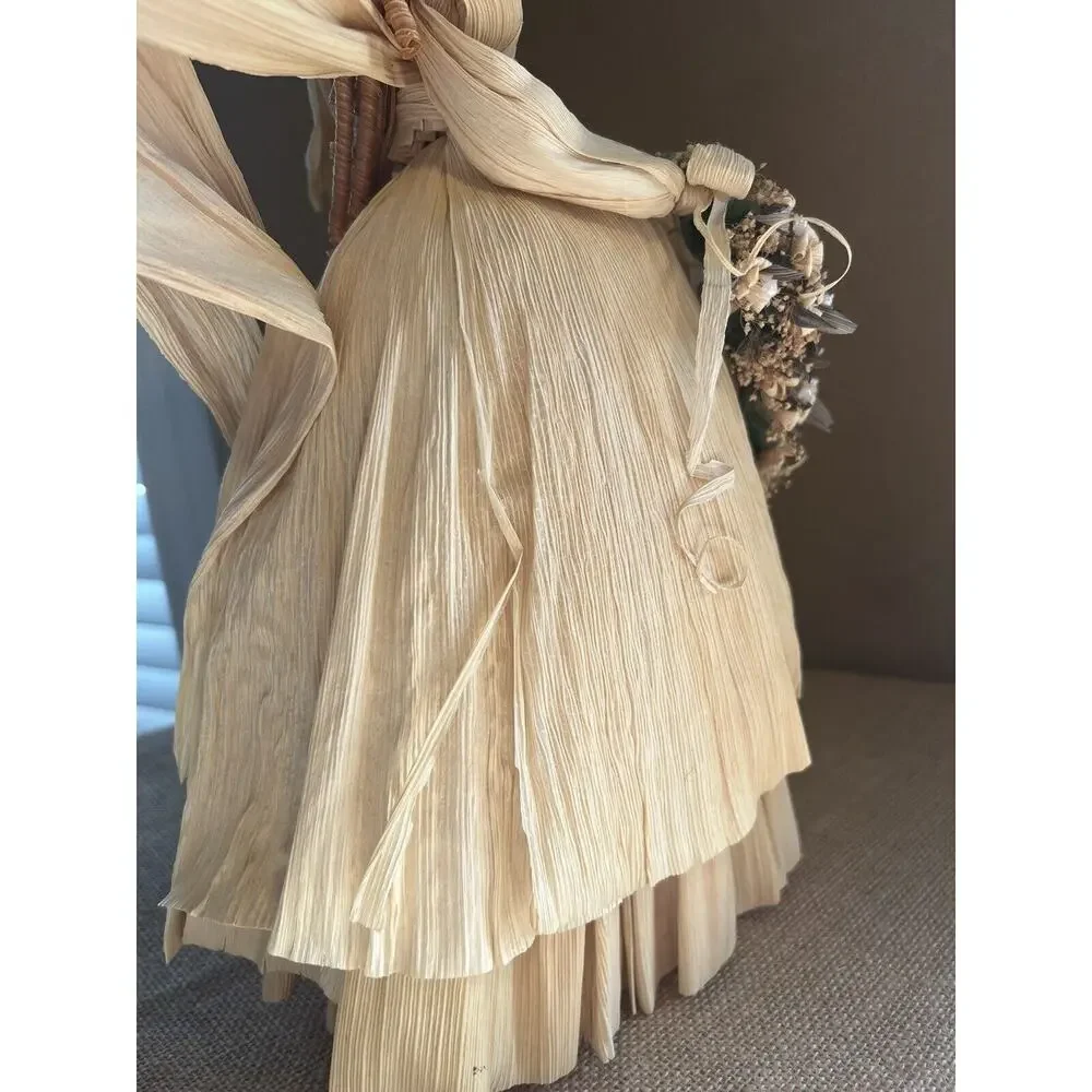 Large Corn Husk Angel with Floral Bouquet--Wedding?--American Folk Art